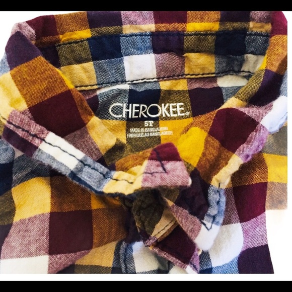 CHEROKEE Plaid Button Down Shirt With Long Sleeves Mustard Yellow Boys Size 5Y - Picture 8 of 10